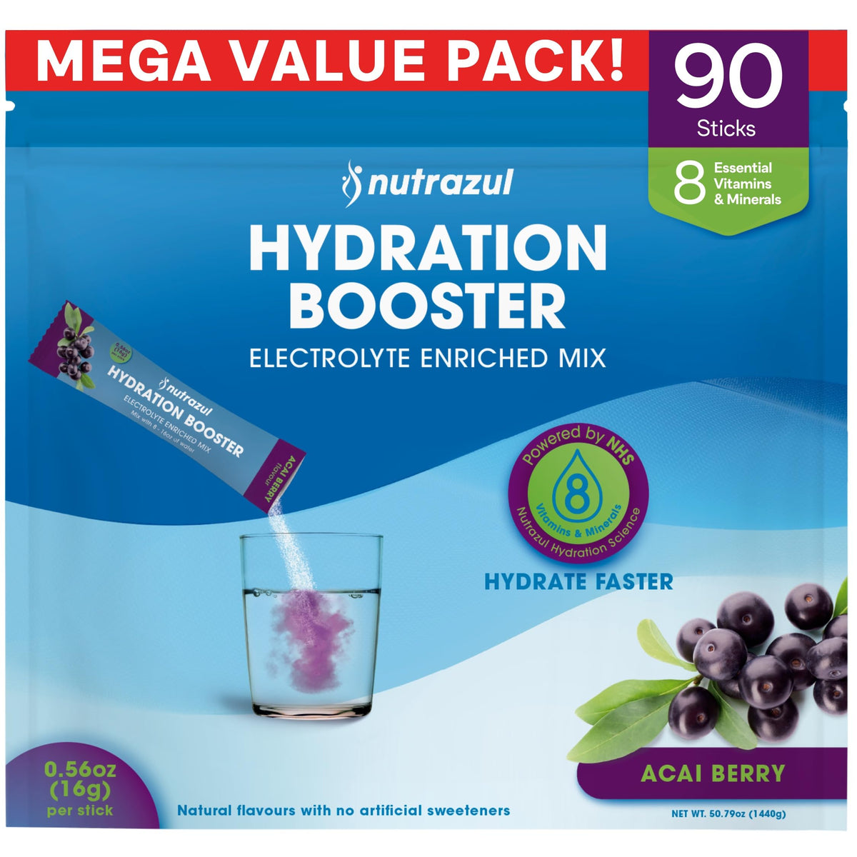 Nutrazul Hydration Booster acai sticks dissolving for refreshing hydration on the go