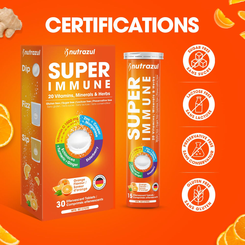 Nutrazul ingredients panel displays 20 vitamins and minerals for daily use.
