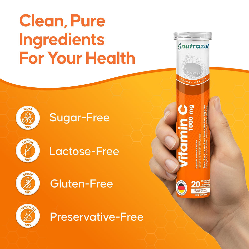 Nutrazul Vitamin C packaging highlights lactose-free formulation