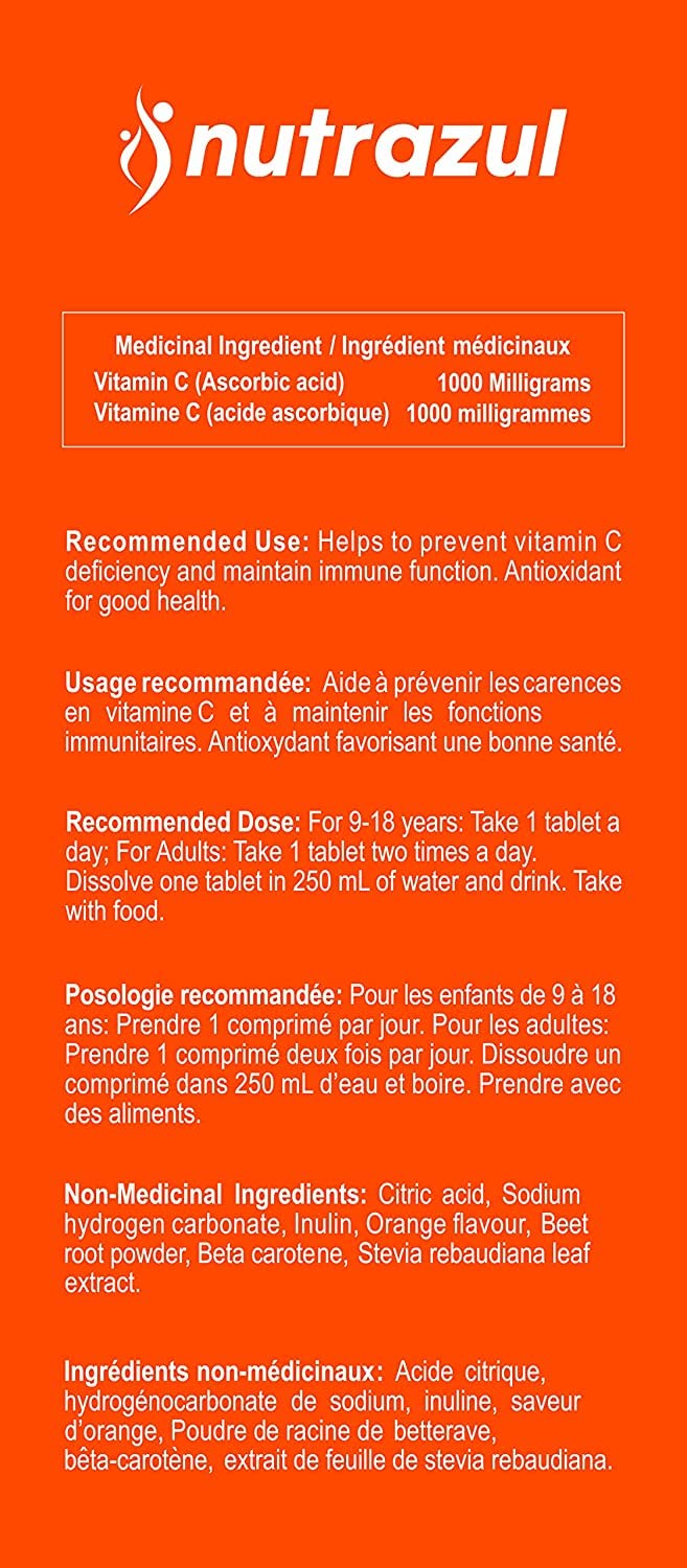 Nutrazul Vitamin C packaging highlights preservative-free formulation