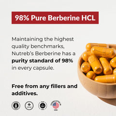 Nutreb Berberine 1200mg capsules close-up highlighting vegan capsules for daily use.