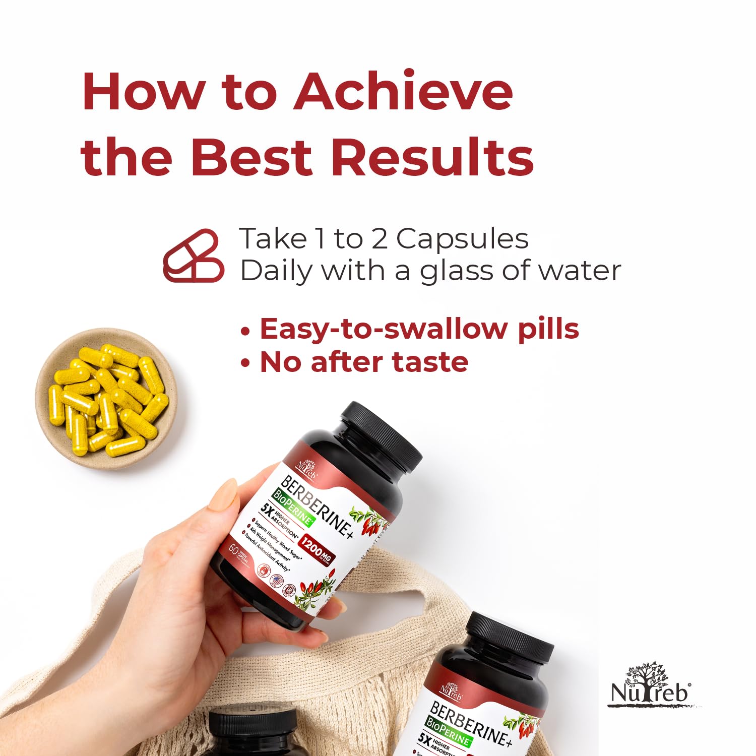 Nutreb Berberine on a kitchen scene suggesting metabolism support and daily use.