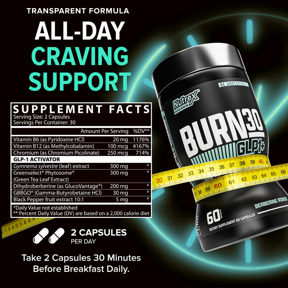 Nutrex Burn30 greenselect-phytosome emphasizes the green tea extract for metabolism support.