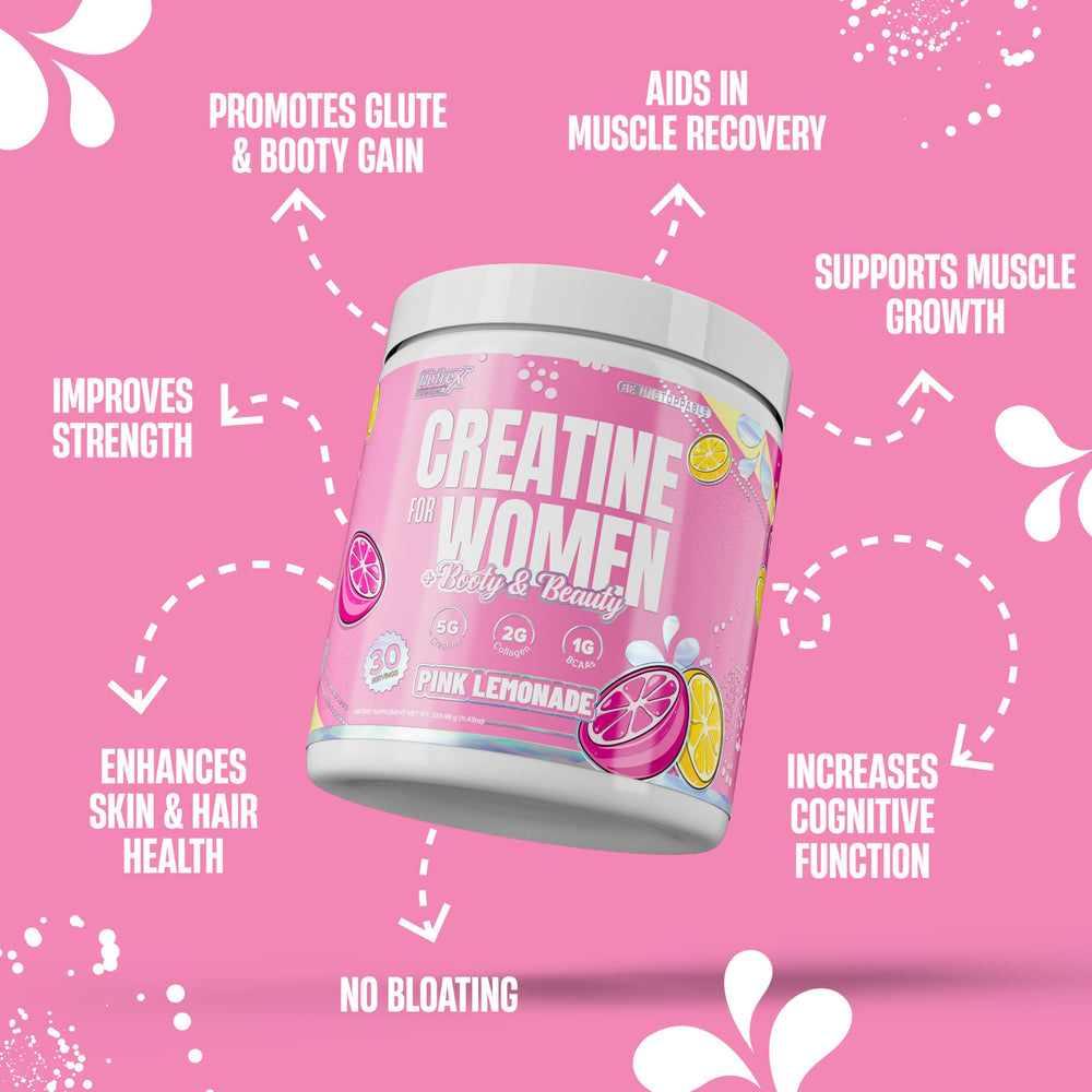 Nutrex Creatine Pink Lemonade drink—delicious mix for workouts.