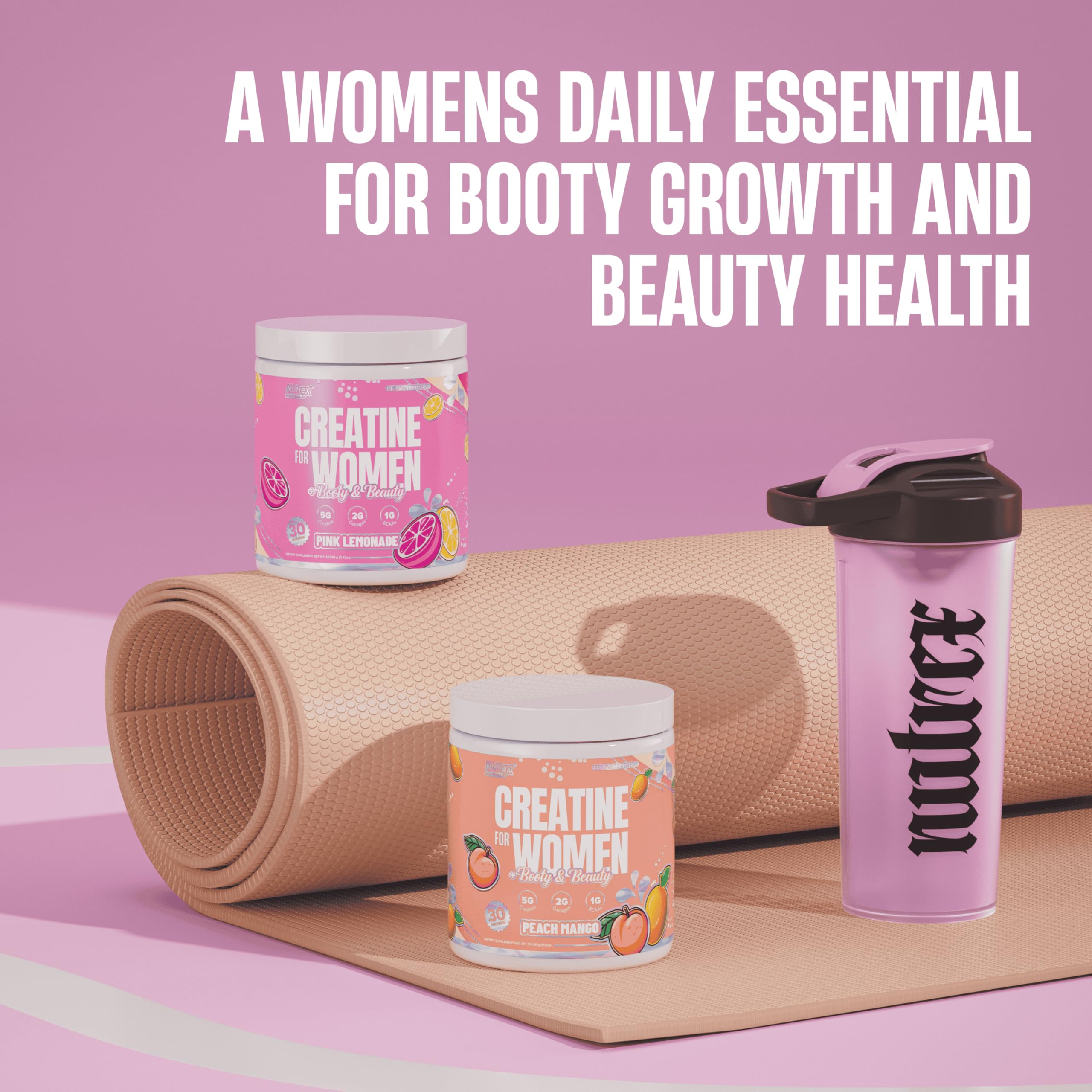 Nutrex Research Creatine for Women Pink Lemonade scoop—easy daily dosing.