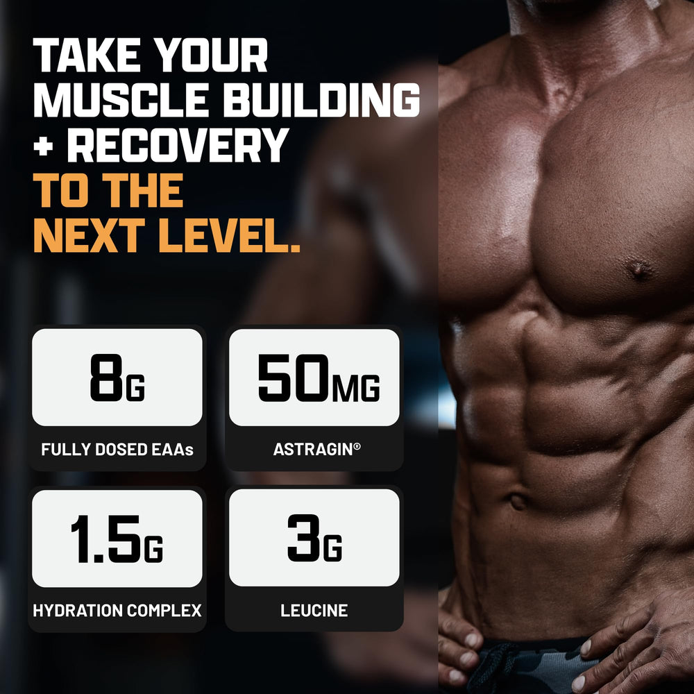Nutrex EAA Hydration mango bottle on kitchen counter for on-the-go use