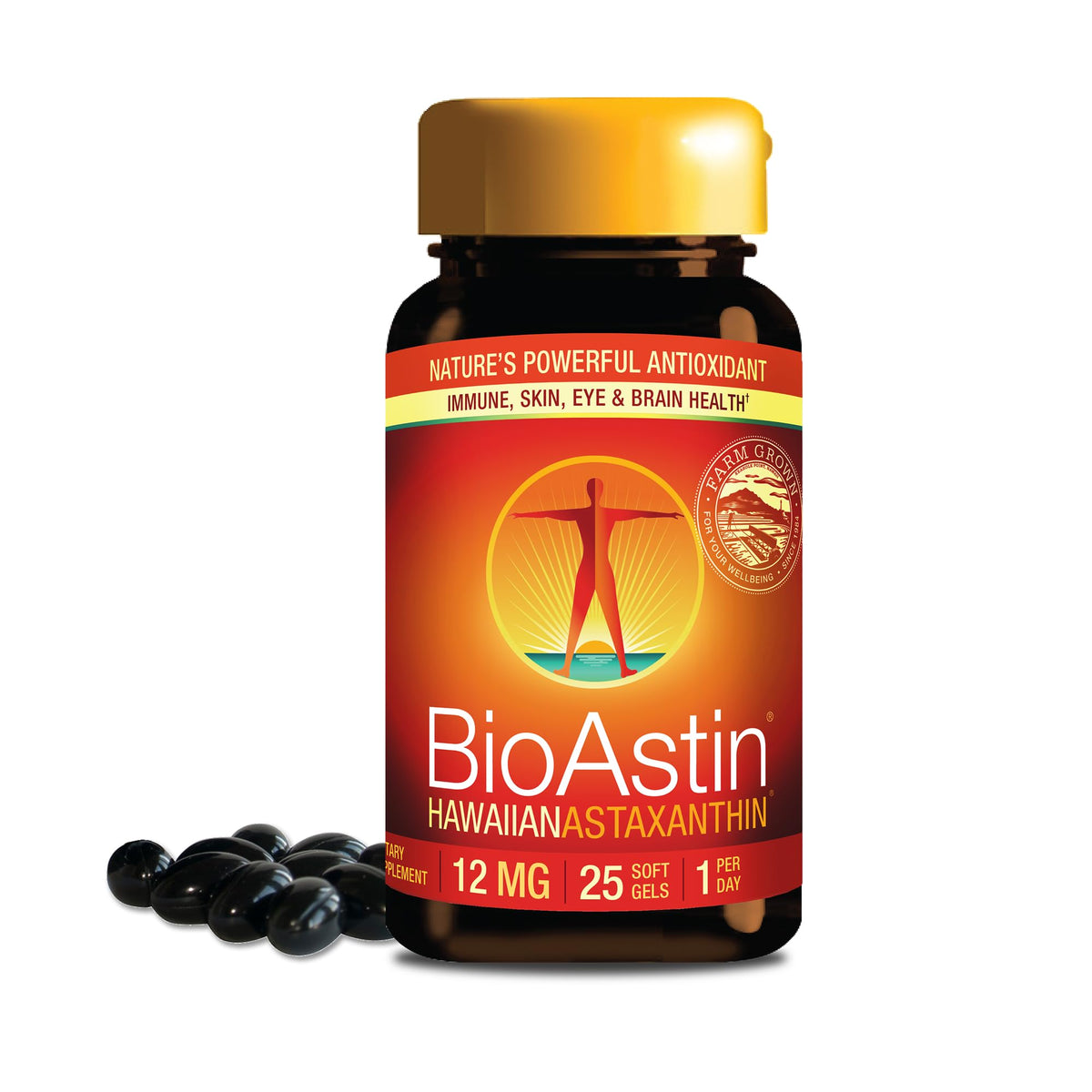 BioAstin Nutrex Hawaii, botella de 12 mg lista para uso diario.