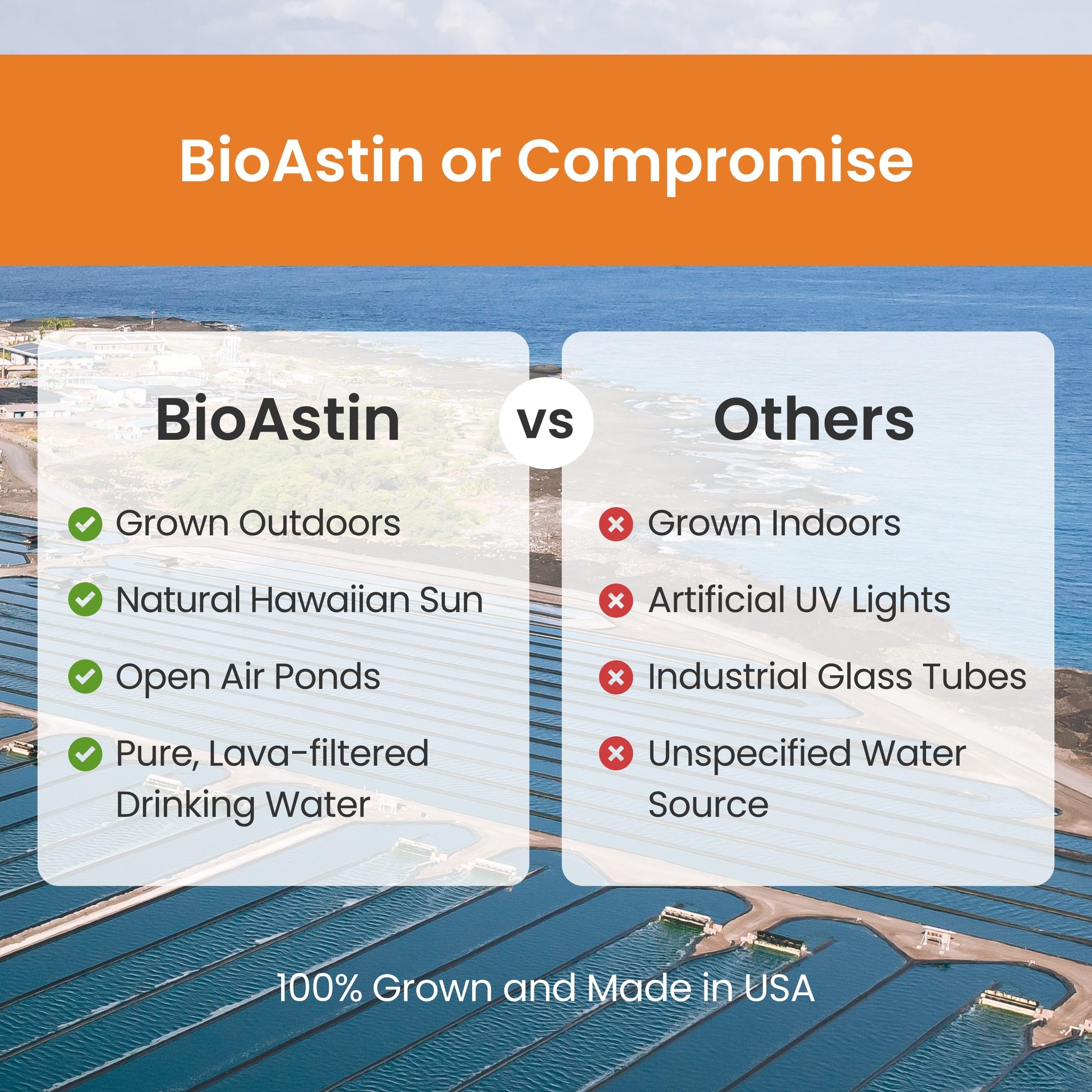 Nutrex Hawaii BioAstin bottle back nutrition panel emphasizes allergen-free formulation.