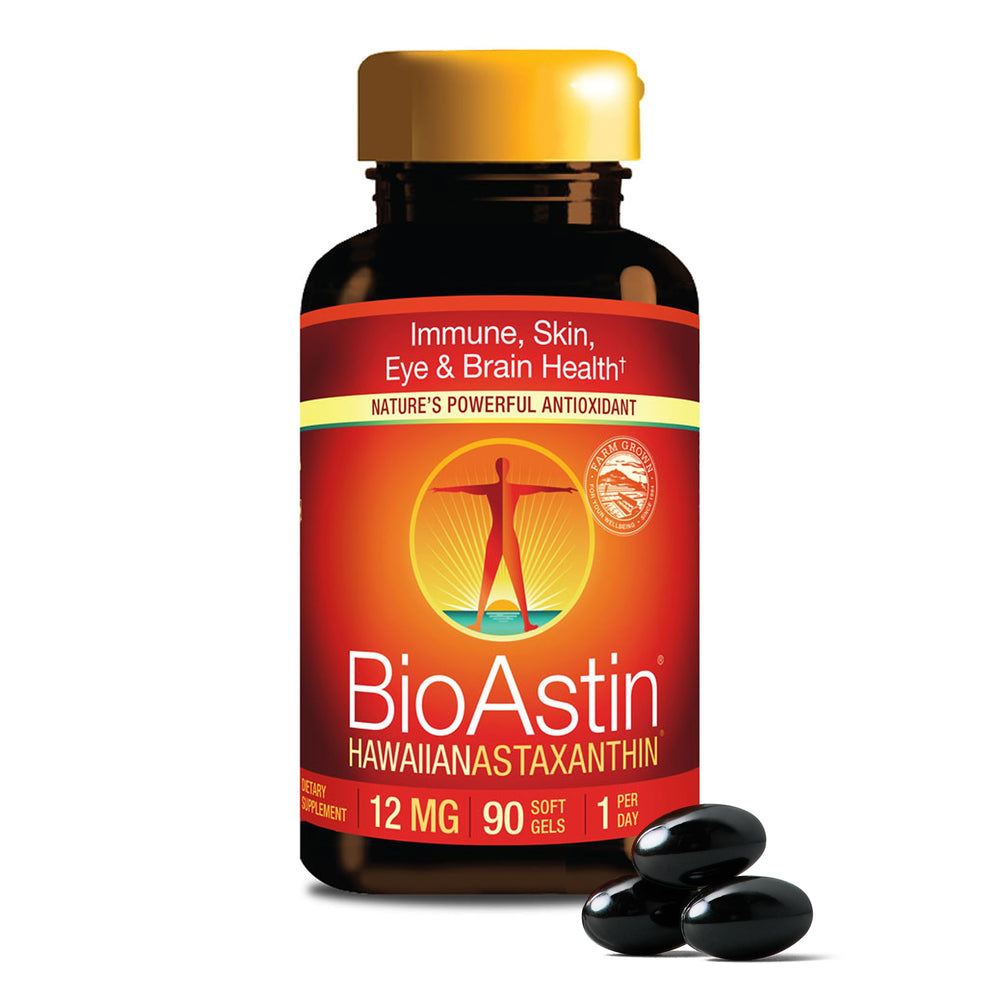 Nutrex Hawaii BioAstin bottle-front with softgels for daily antioxidant support