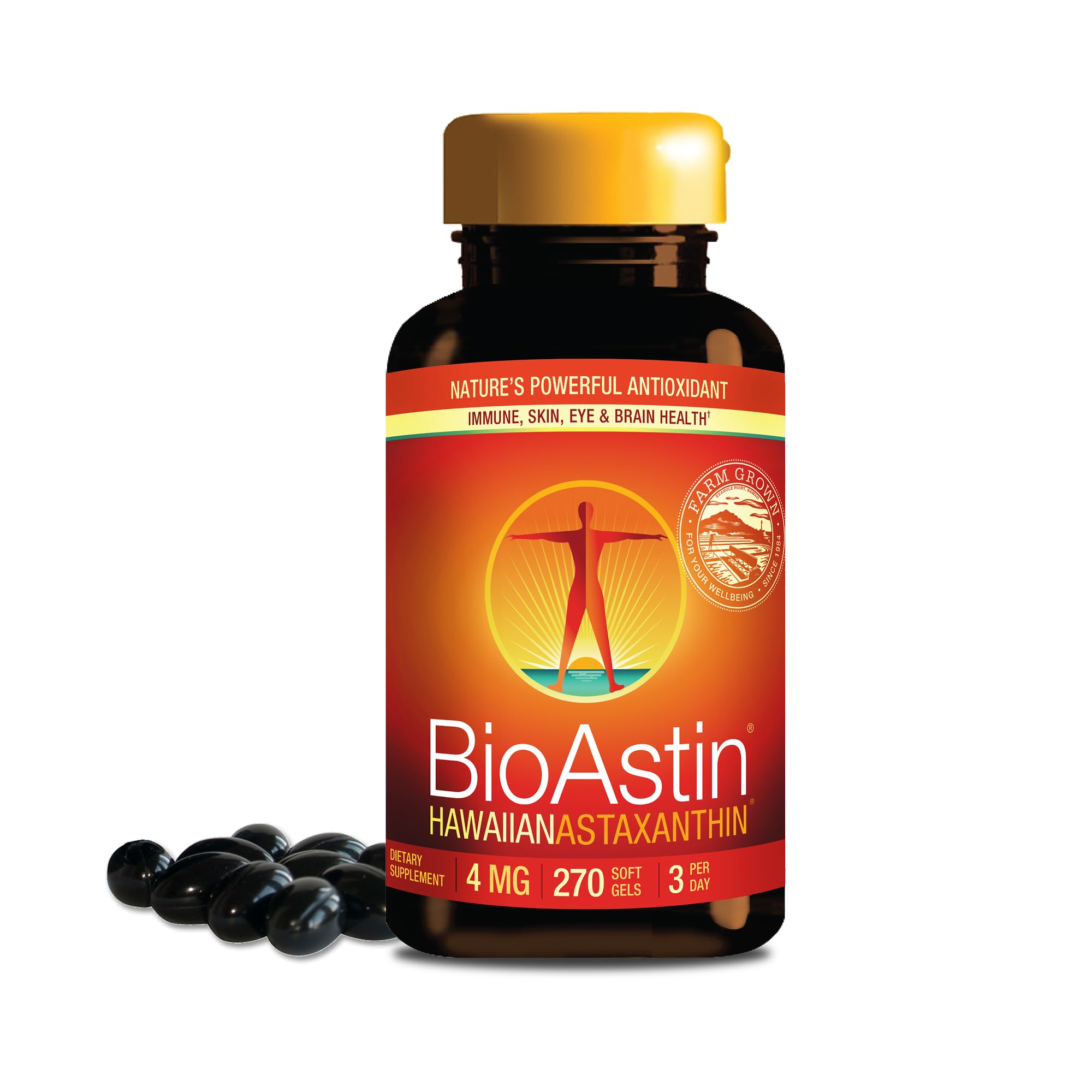 Nutrex Hawaii BioAstin bottle front for daily antioxidant support for eyes, skin, and joints