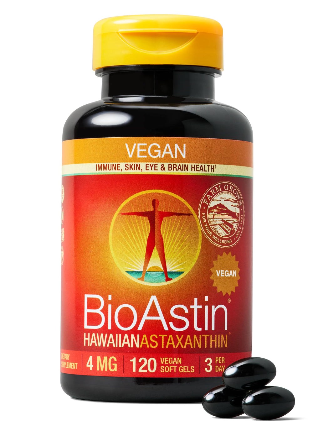 Nutrex Hawaii BioAstin bottle front, premium antioxidant support for daily wellness.