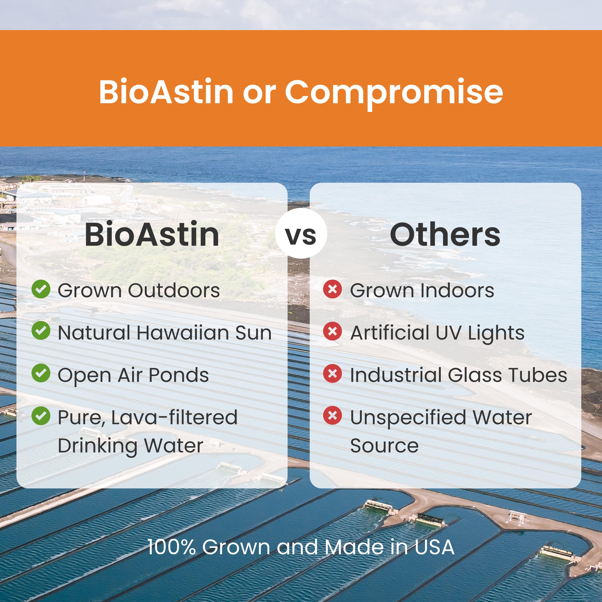 BioAstin label detail highlighting ingredients and certifications