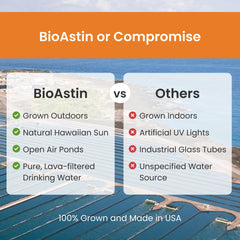 BioAstin label detail highlighting ingredients and certifications