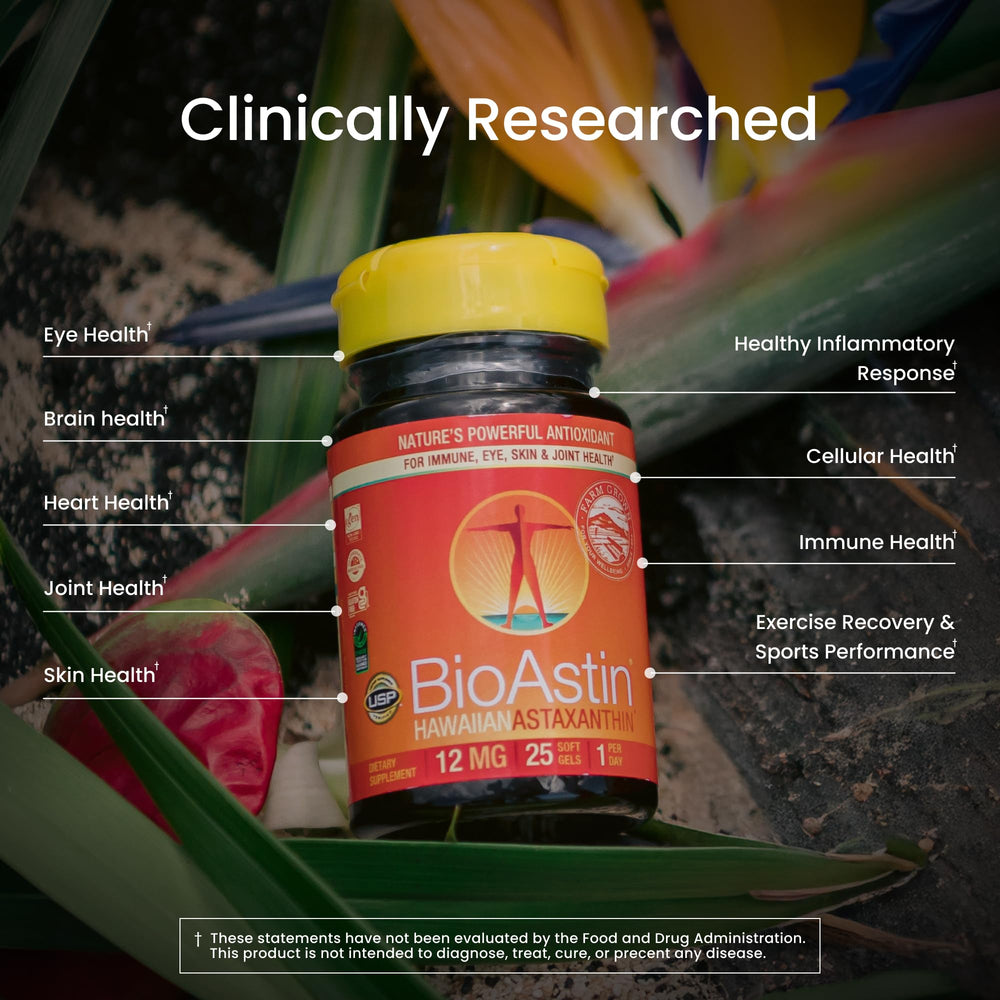 Cápsulas suaves BioAstin, presentación de 12 mg para consumo diario.