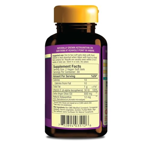BioAstin Supreme bottle back label showing ingredients and EVOO carrier