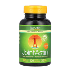 Nutrex Hawaii JointAstin bottle on table showing 12 mg BioAstin for joint support