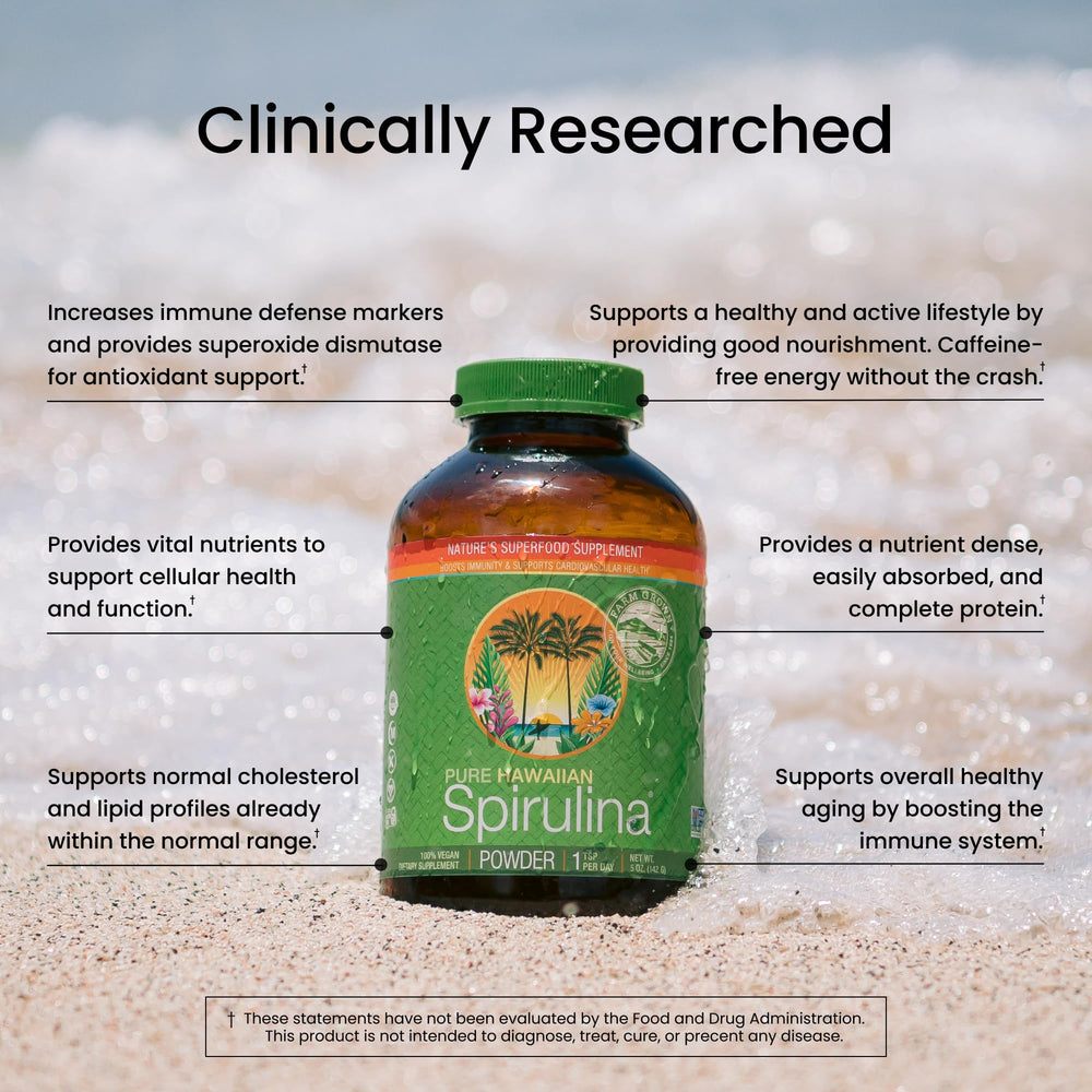 Kona farm-grown Nutrex Hawaii spirulina harvested from local farms.