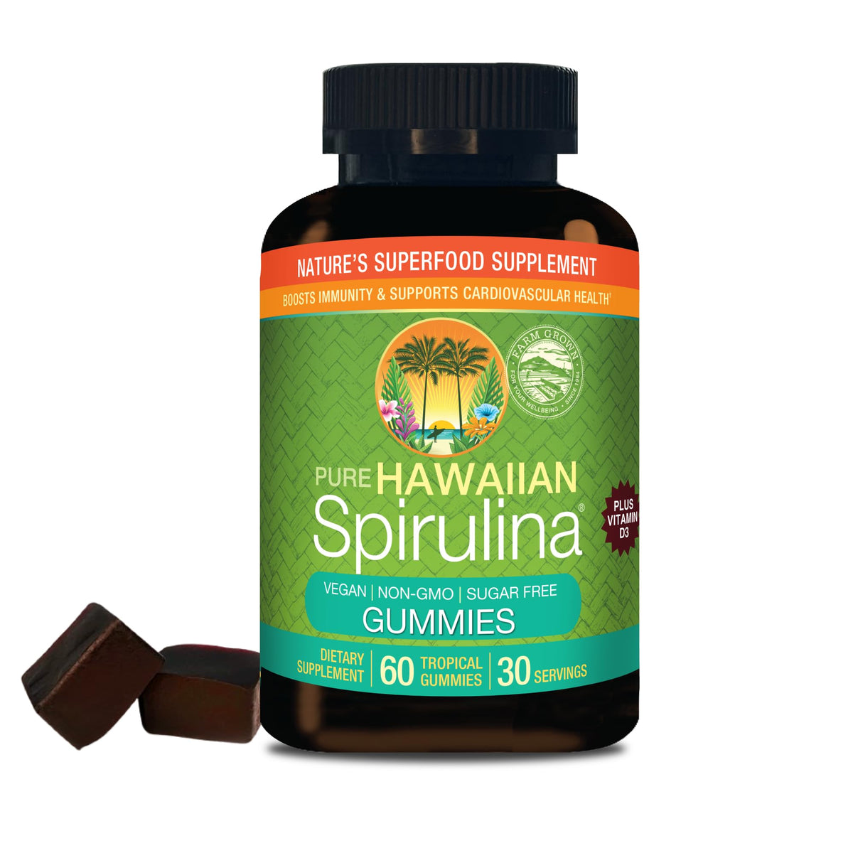 Nutrex Hawaii Spirulina Gummies bottle for daily vegan nutrition.