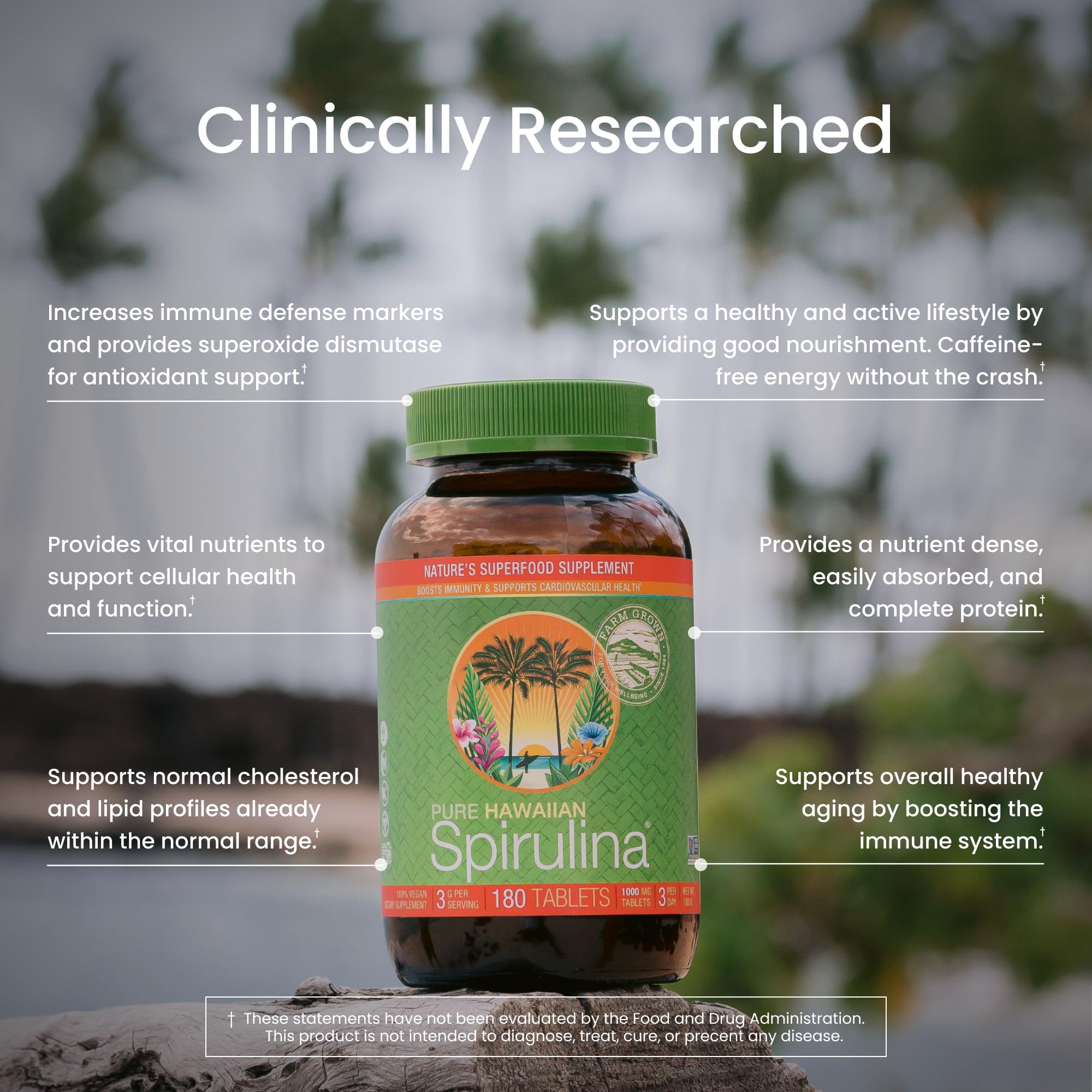 Nutrex Hawaii spirulina bottle photographed under bright Kona sun