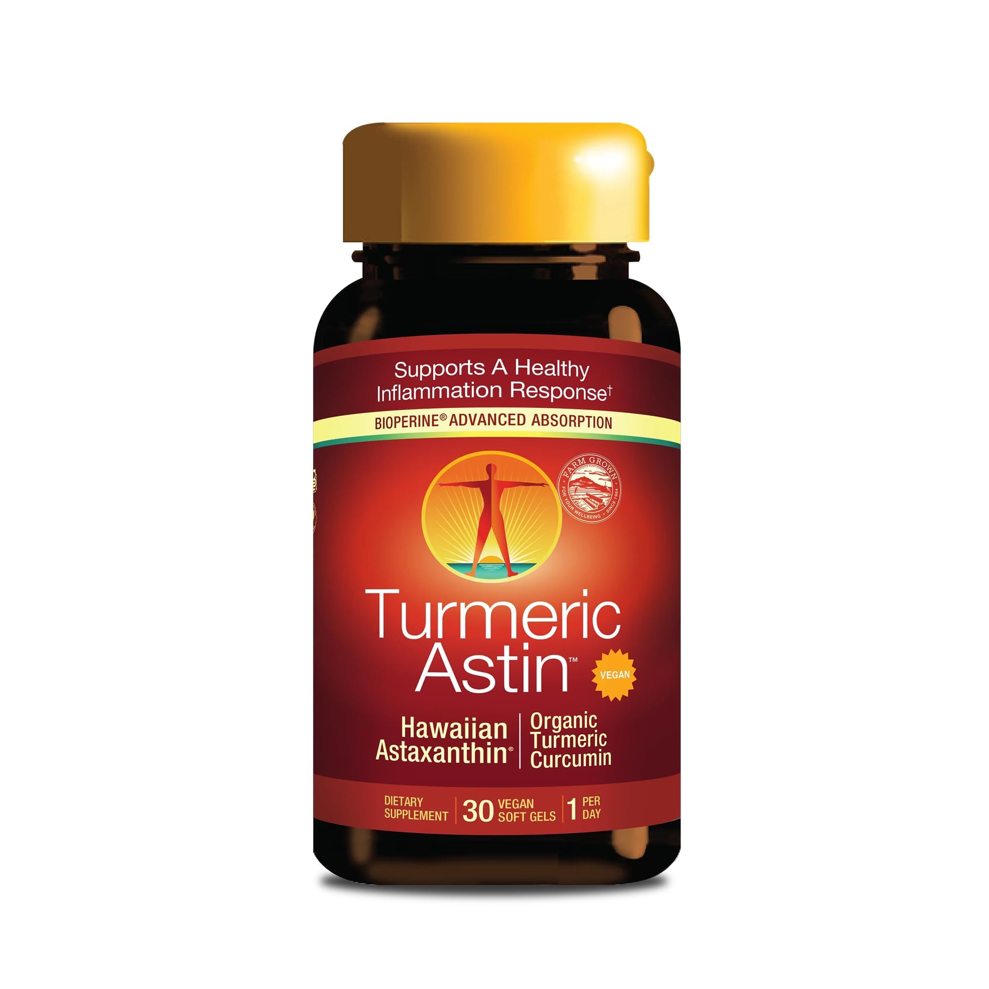 Nutrex Hawaii TurmericAstin bottle label shows vegan, doctor-formulated blend.