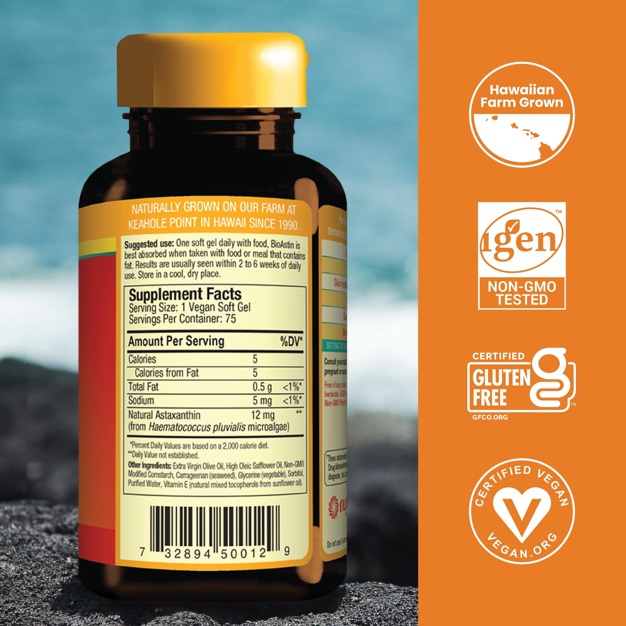 Nutrex Hawaii BioAstin softgels displayed for easy daily use