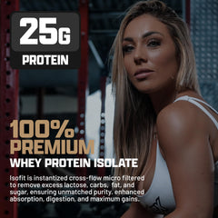 Nutrex IsoFit chocolate whey isolate shaken in glass for smooth shake