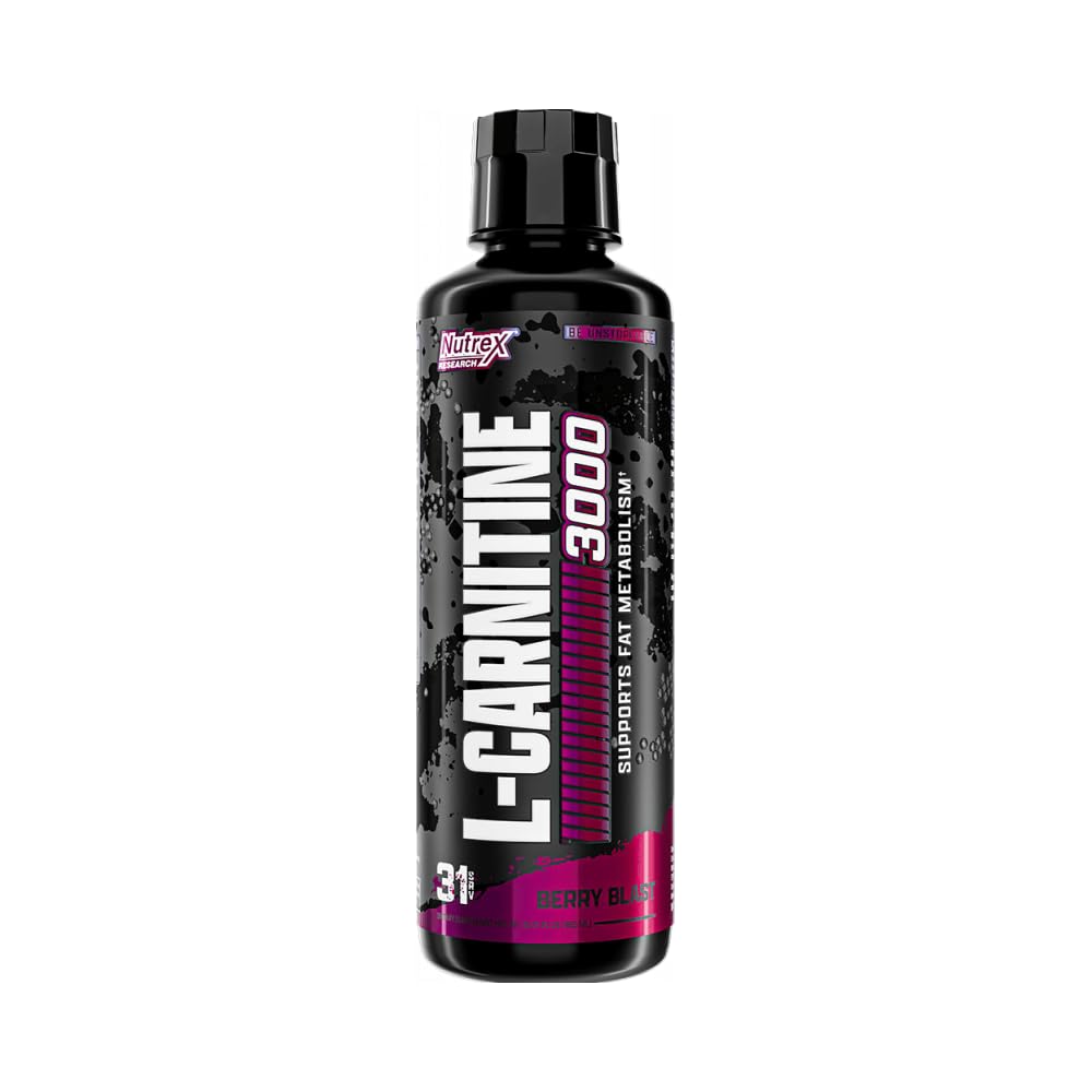 Nutrex L-Carnitine 3000 Berry Blast bottle label closeup highlights flavor for gym sessions.