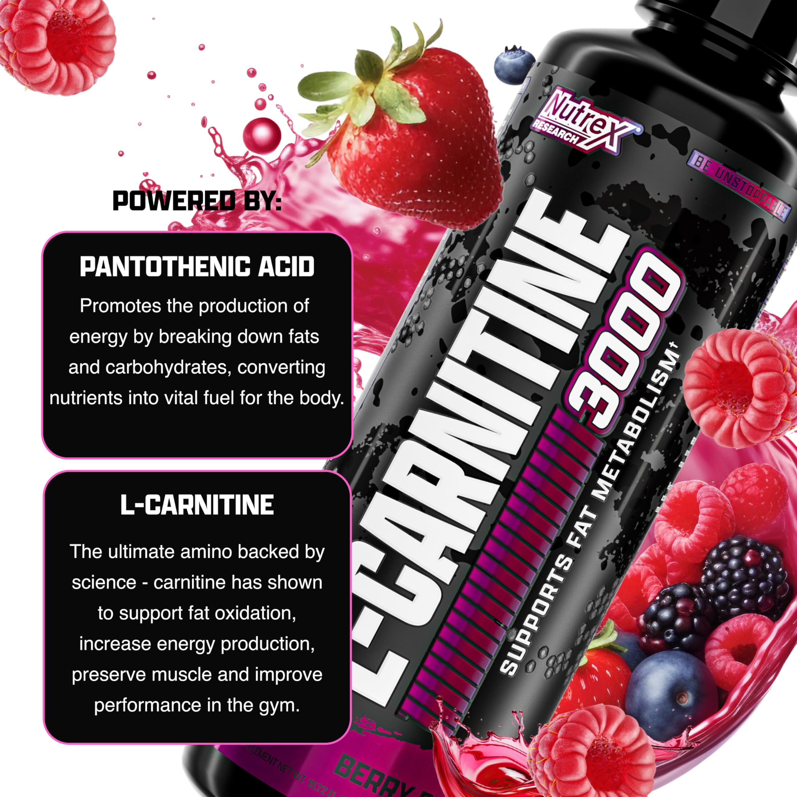 Nutrex L-Carnitine 3000 serving cup illustrates convenient daily use.