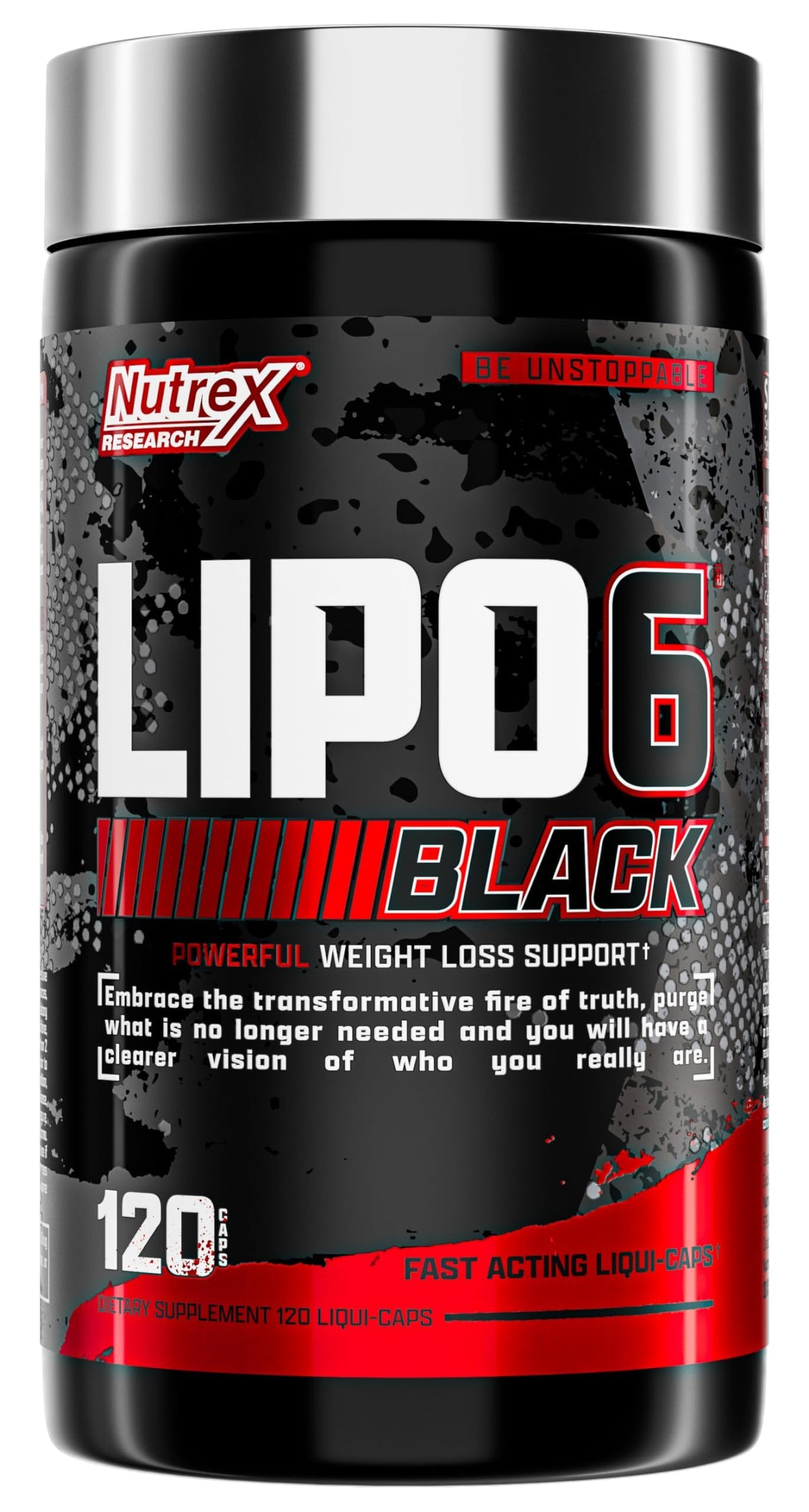 Nutrex Lipo-6 Black Max bottle front view showing energy support for workouts
