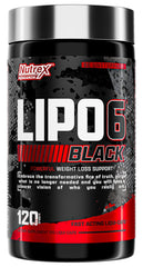 Nutrex Lipo-6 Black Max bottle front view showing energy support for workouts