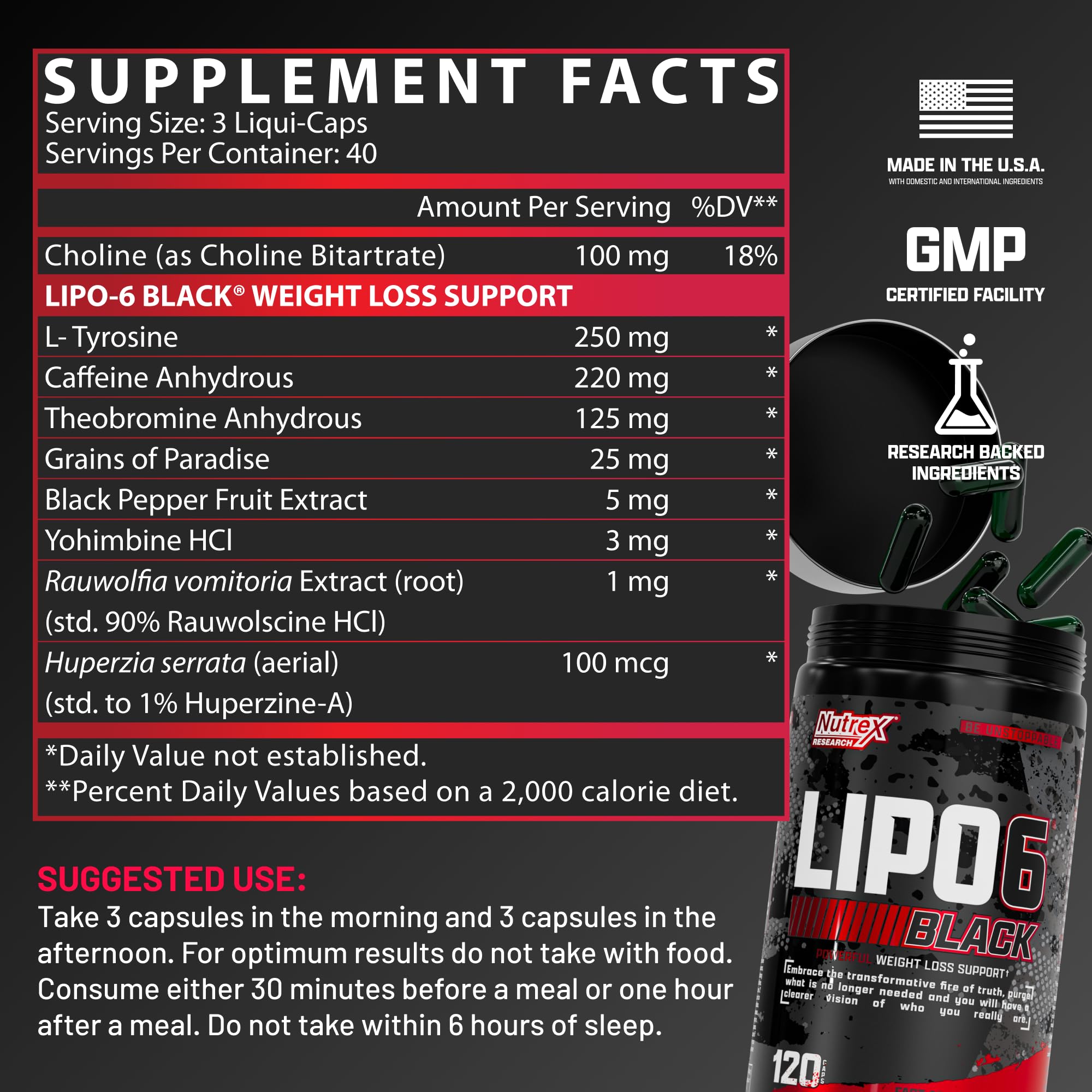 Nutrex Lipo-6 Black Max dispensed capsule ready to take