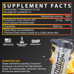 Nutrex Liquid Carnitine 3000 pour action illustrating quick absorption for workouts