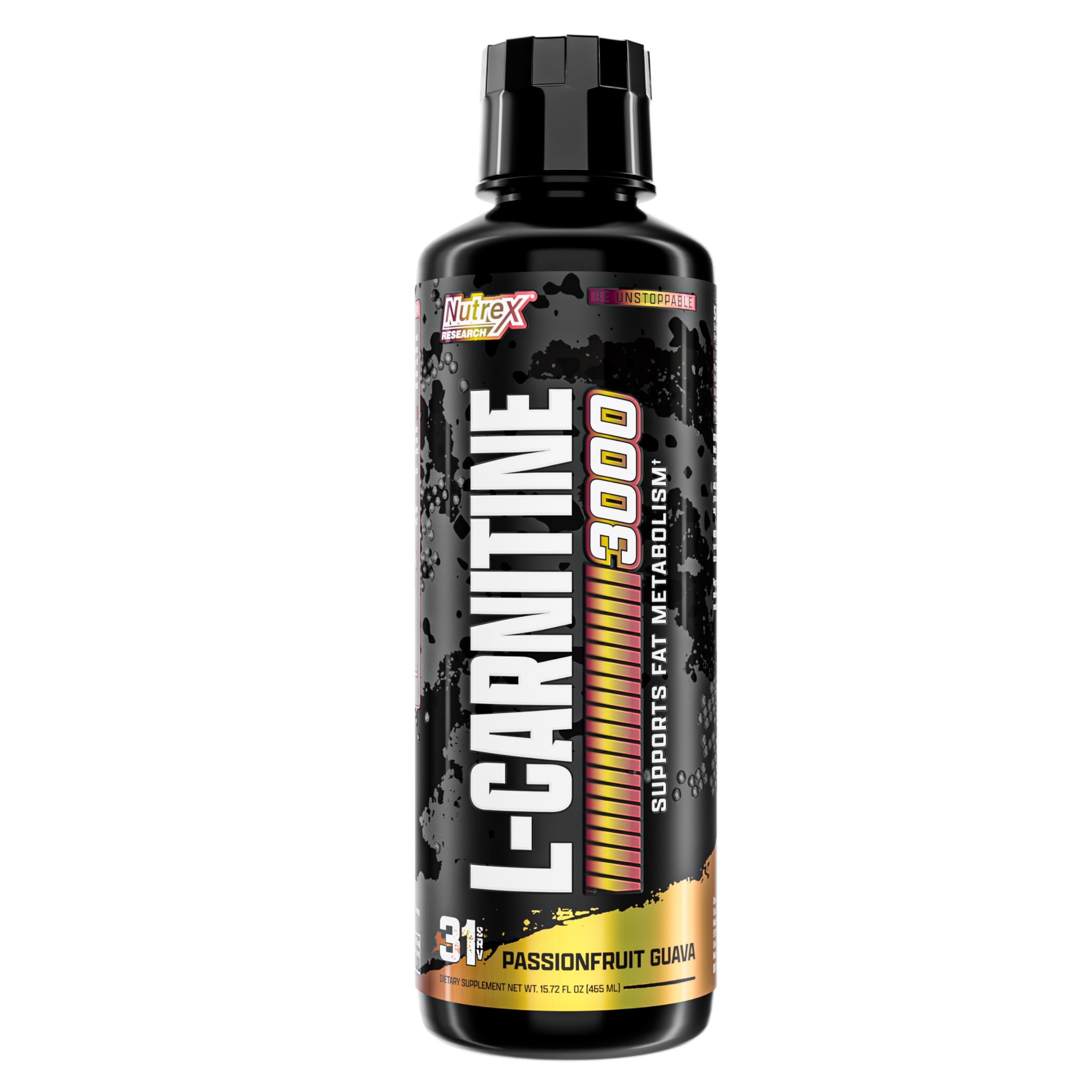 Nutrex Liquid Carnitine 3000 bottle with passionfruit guava flavor supports energy metabolism