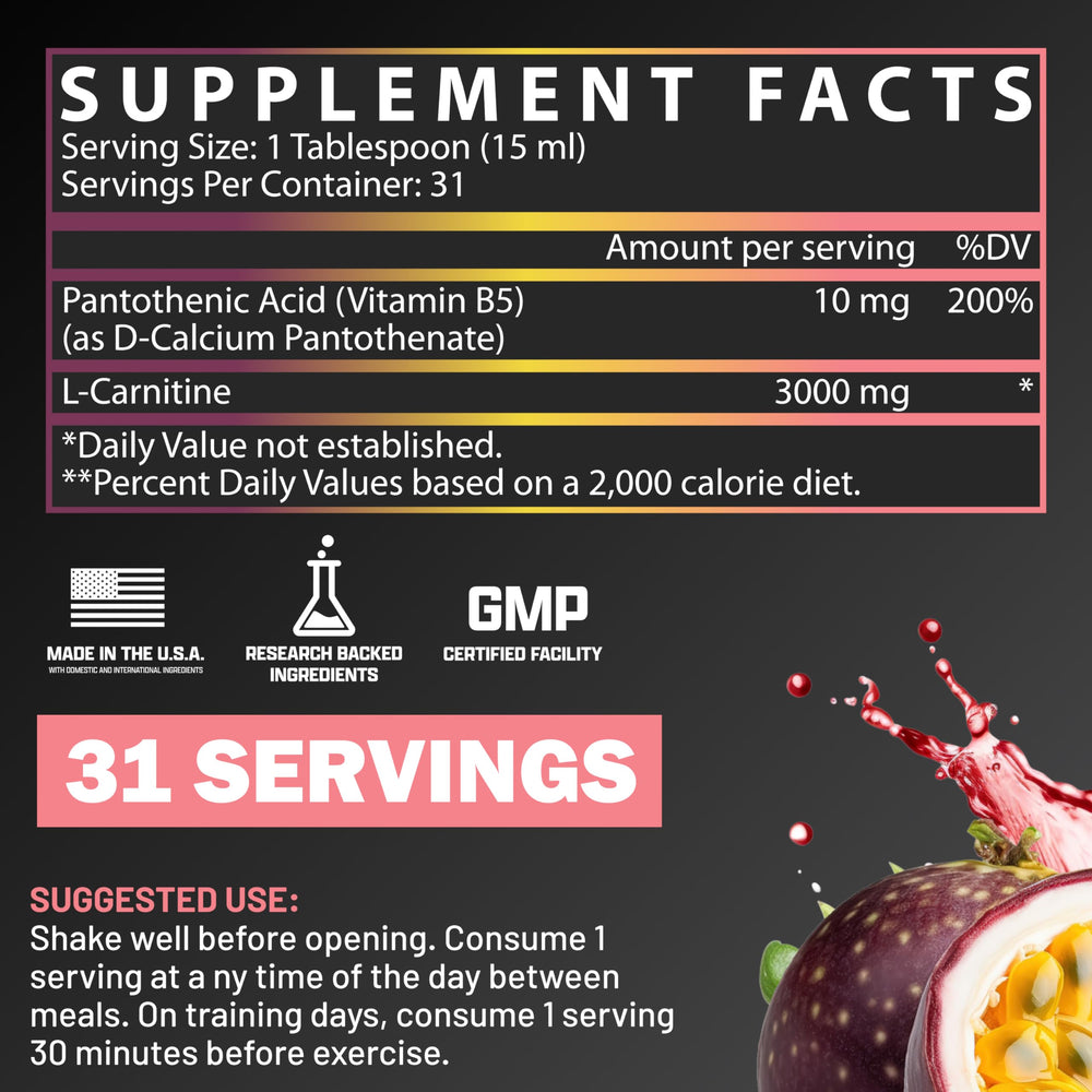 Nutrex Liquid Carnitine 3000 pour shows fast-absorbing, stimulant-free energy