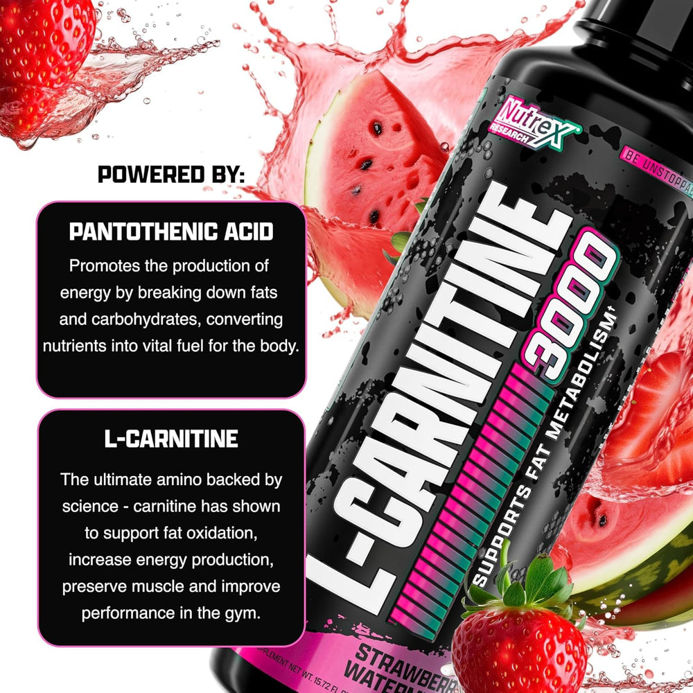 Nutrex Liquid Carnitine 3000 label closeup showing dosage and purity