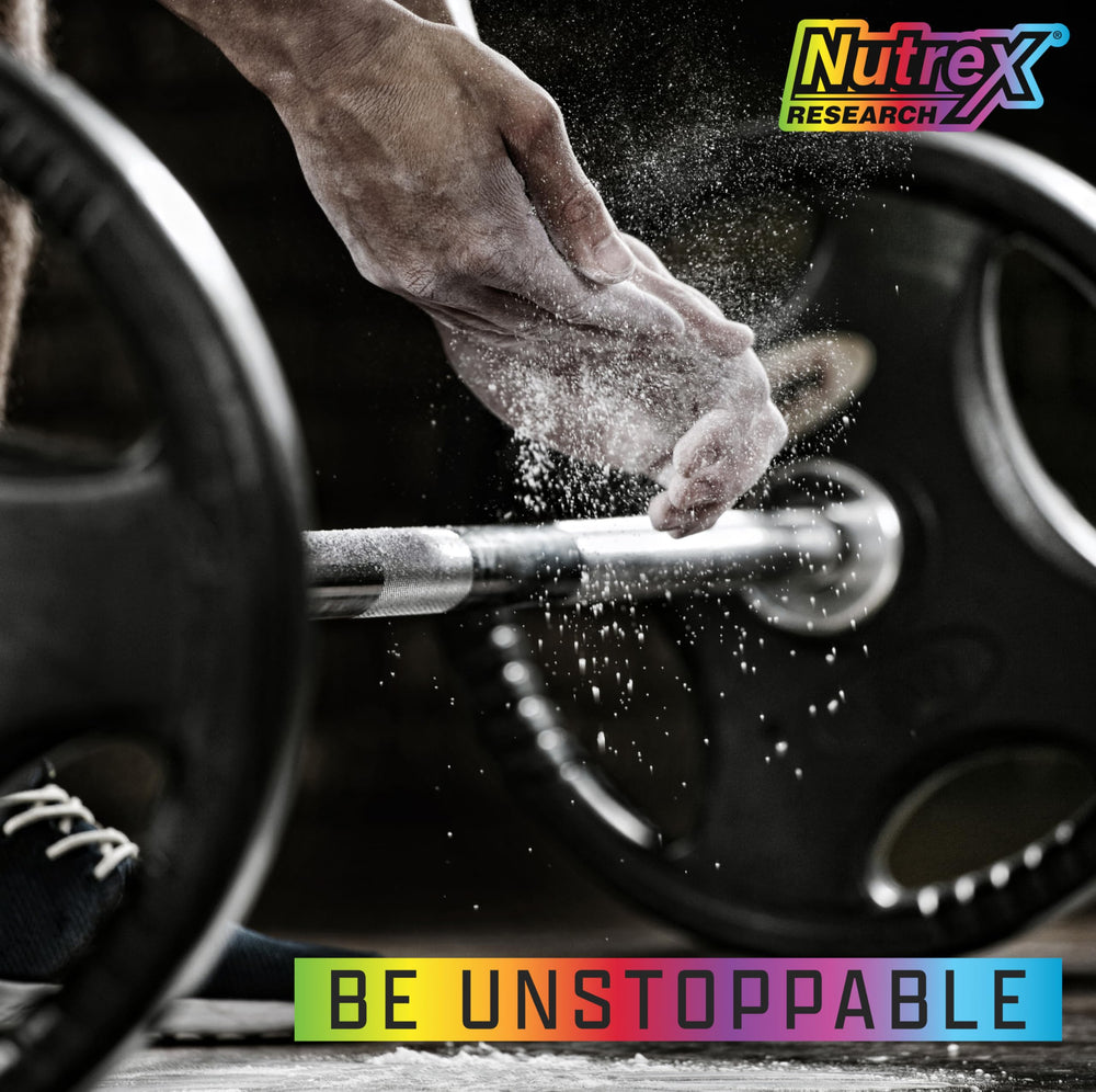 Fitness scene with Nutrex bottle beside a shaker suggests convenient supplementation