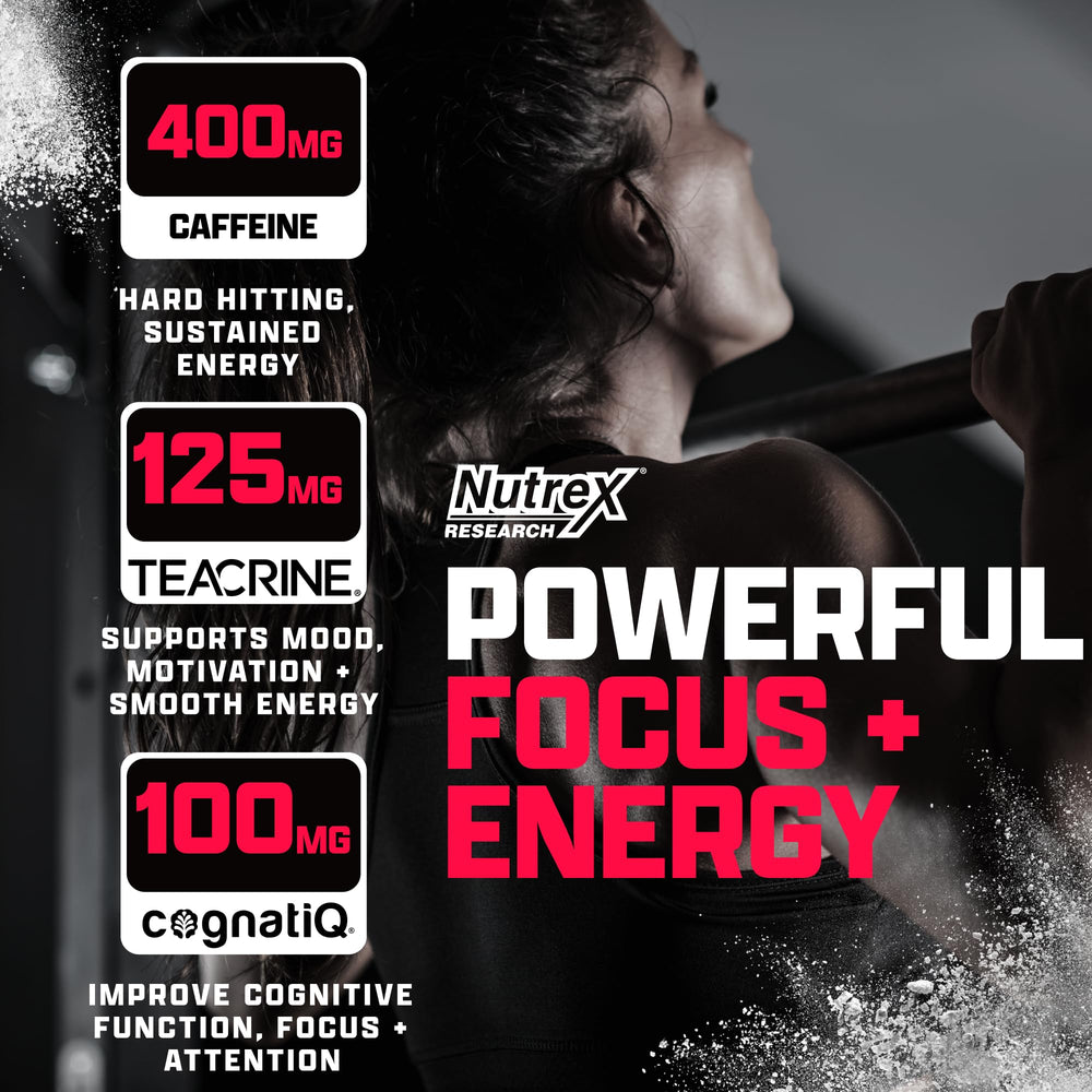 Nutrex OUTLIFT Amped label close-up showcasing caffeine and nootropics stack.