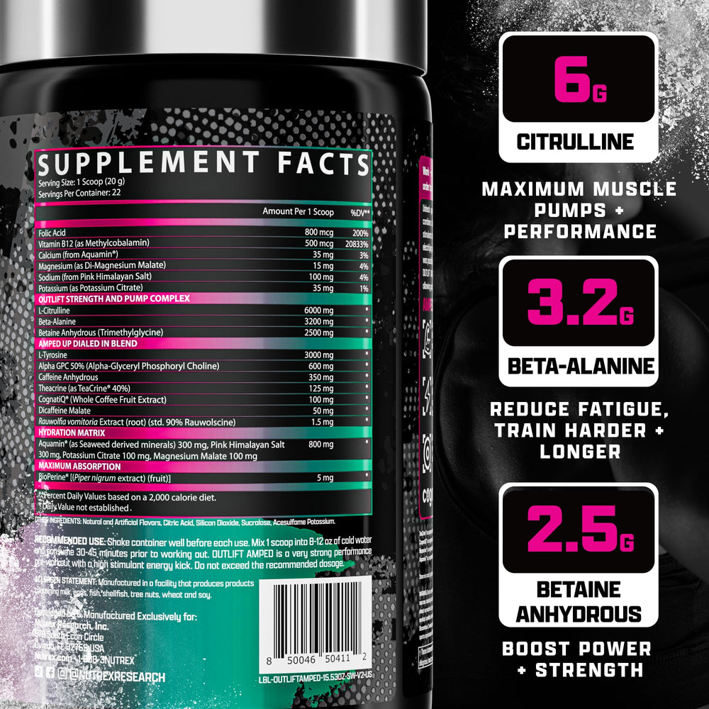Nutrex OUTLIFT Amped taste profile suggests refreshing, smooth flavor.