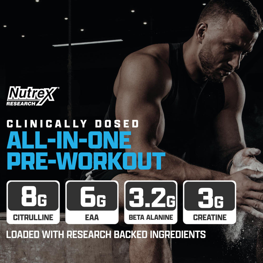 Nutrex Outlift measuring scoop beside the bottle shows precise dosing