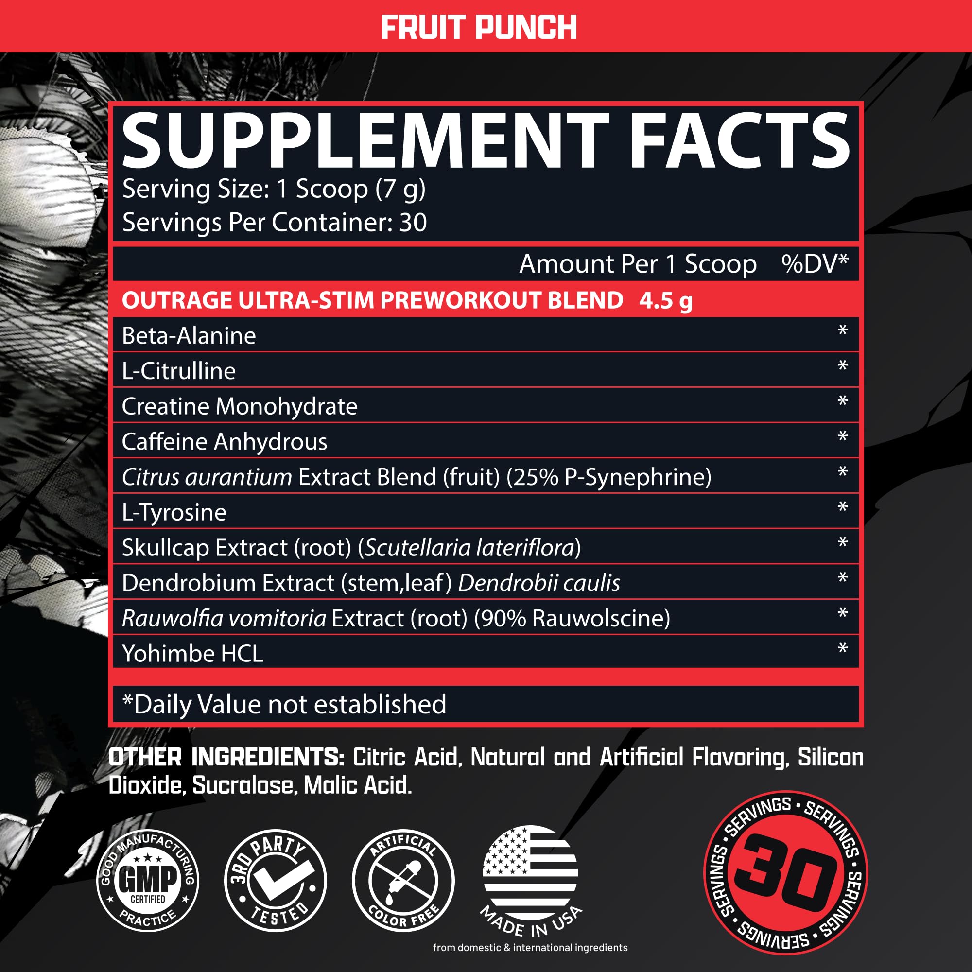 Nutrex Outrage Ultra fruit punch flavor delivering refreshing taste and energy boost