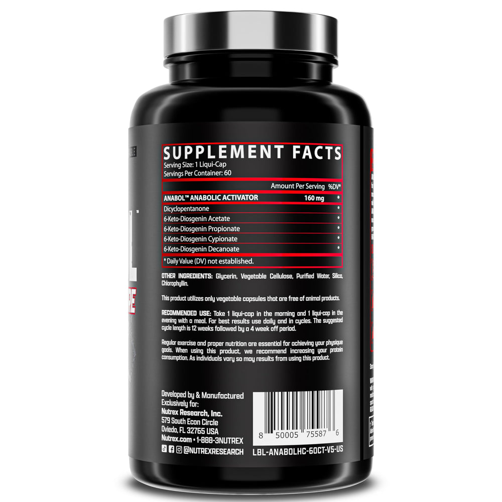 Nutrex Research Anabol Hardcore label front showing product purpose for lean mass