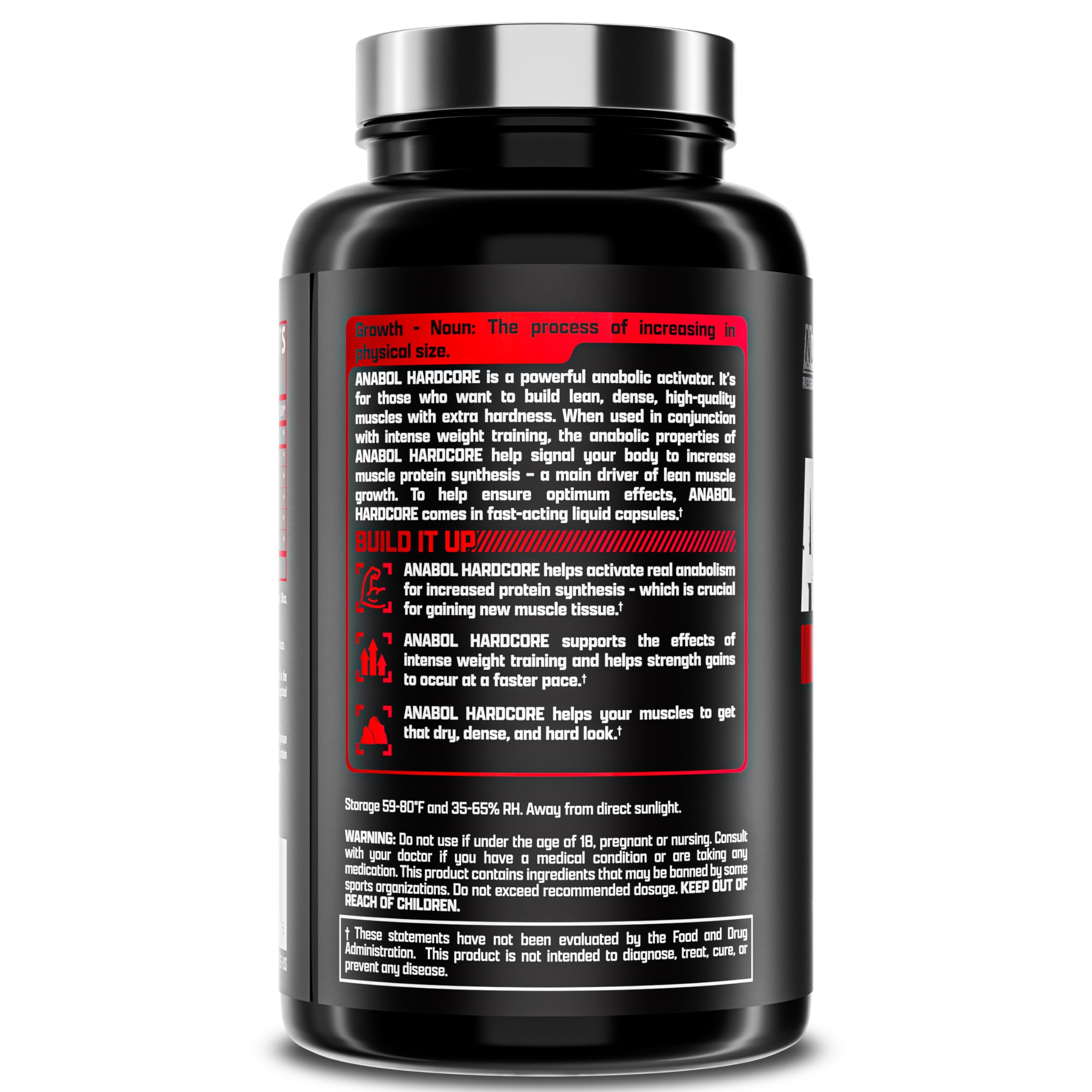 Nutrex Research Anabol Hardcore pill close-up highlighting easy, vegetarian-friendly capsules