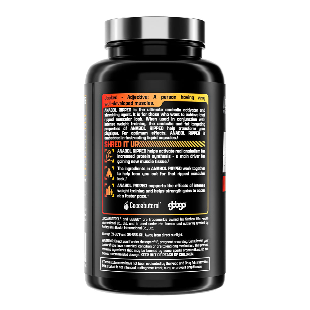 Nutrex Research Anabol Ripped side view bottle indicates 60-count supply for sustained routines.