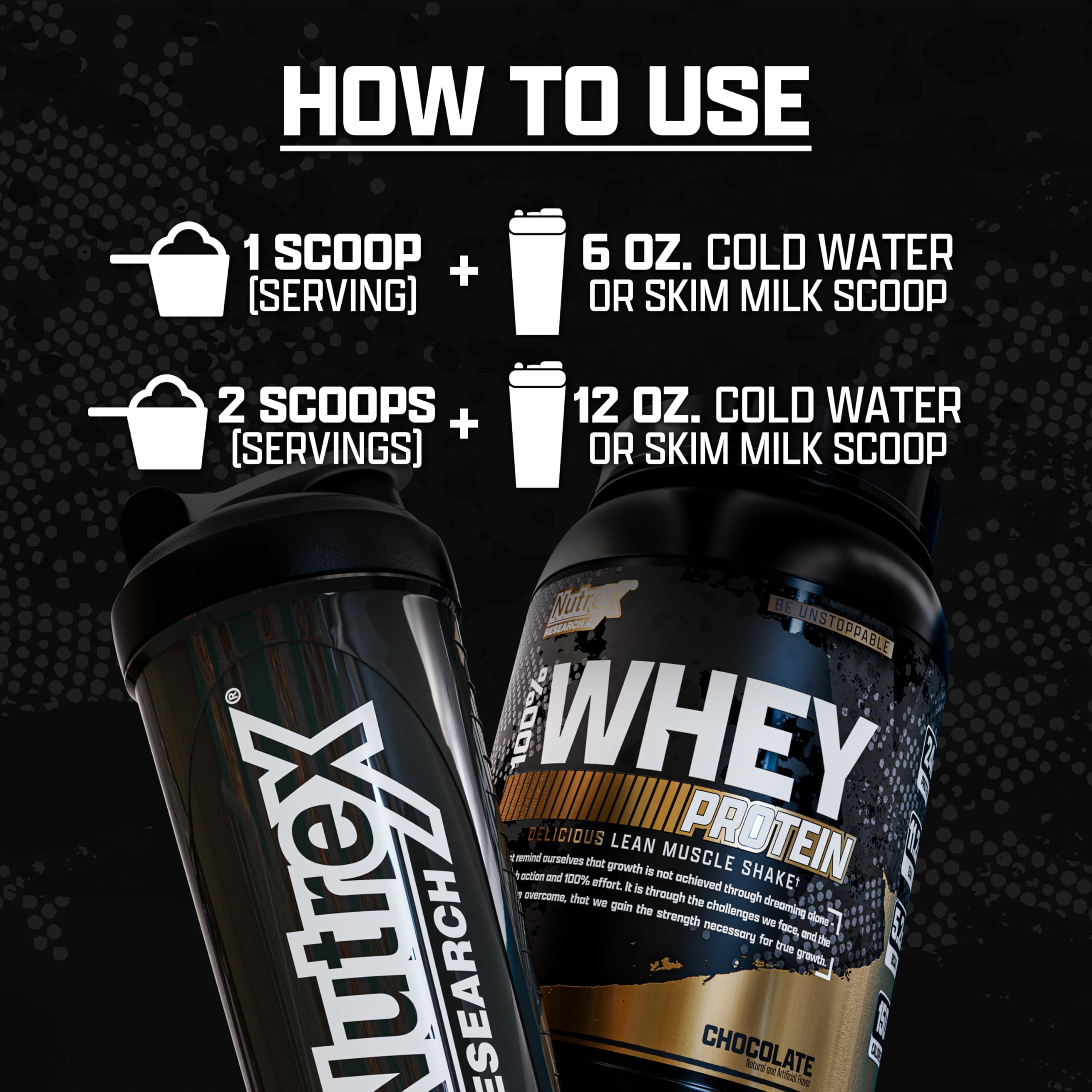 Nutrex chocolate whey protein offers a complete amino acid profile.
