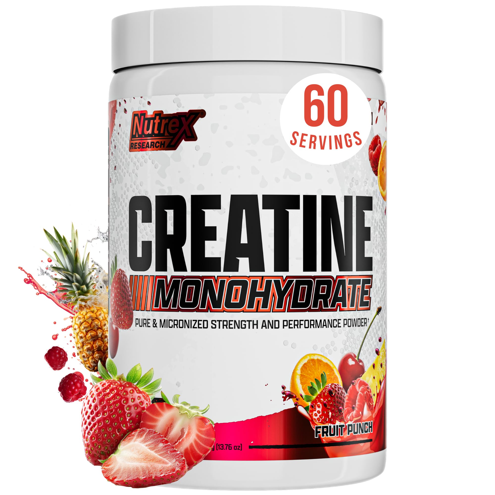 Nutrex Research Creatine Fruit Punch scoop dissolves quickly for smooth flavor and quick energy support.