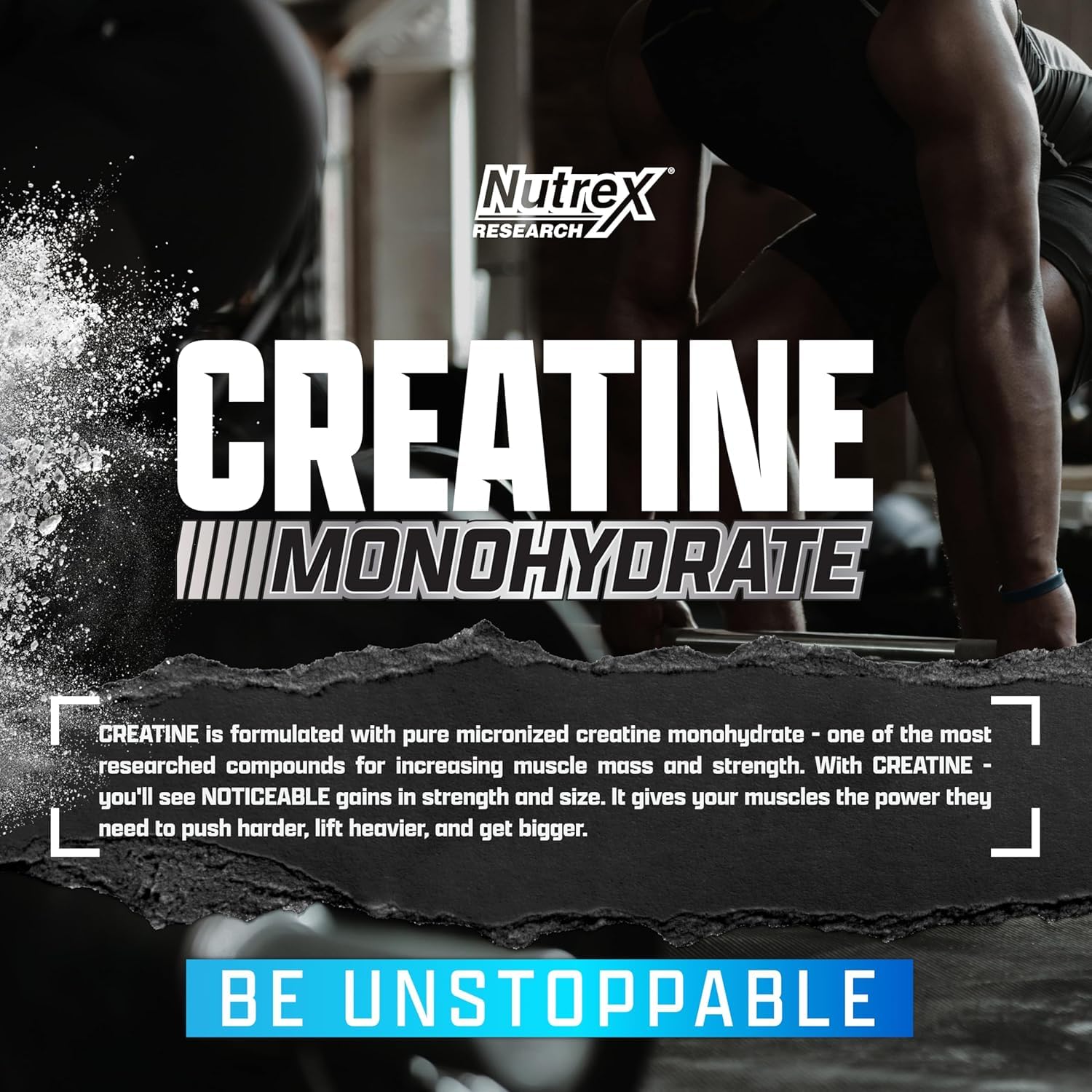 Nutrex Creatine label close-up highlights purity and micronized formula.