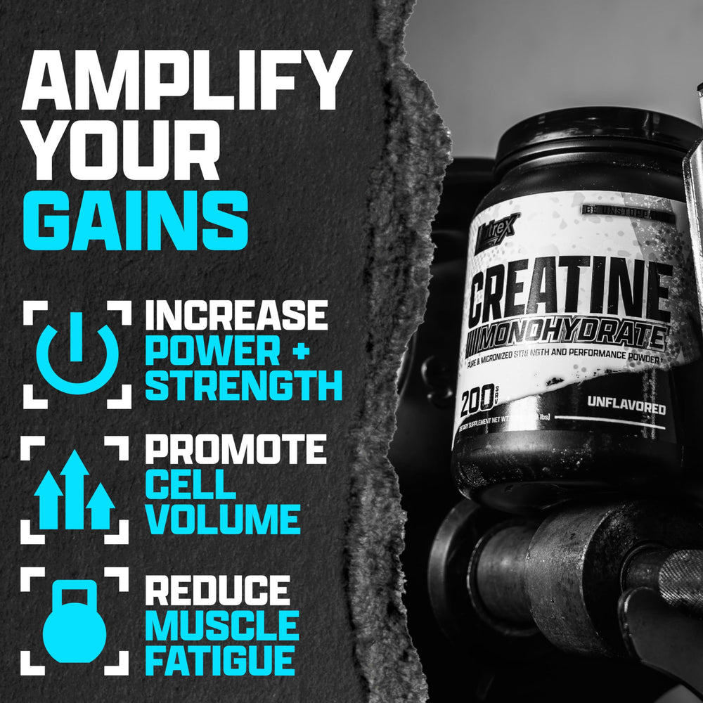 Nutrex Research Creatine Monohydrate athlete in gym illustrates practical daily use.