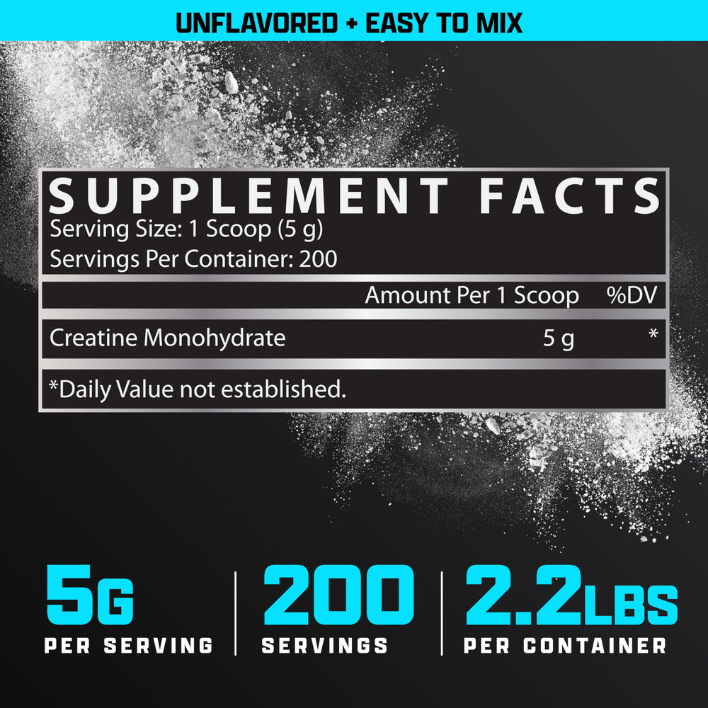 Nutrex Research Creatine Monohydrate label close-up confirms USA-made quality.