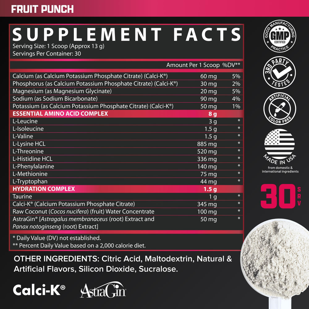 Nutrex EAA Hydration box showing 30 servings for easy planning