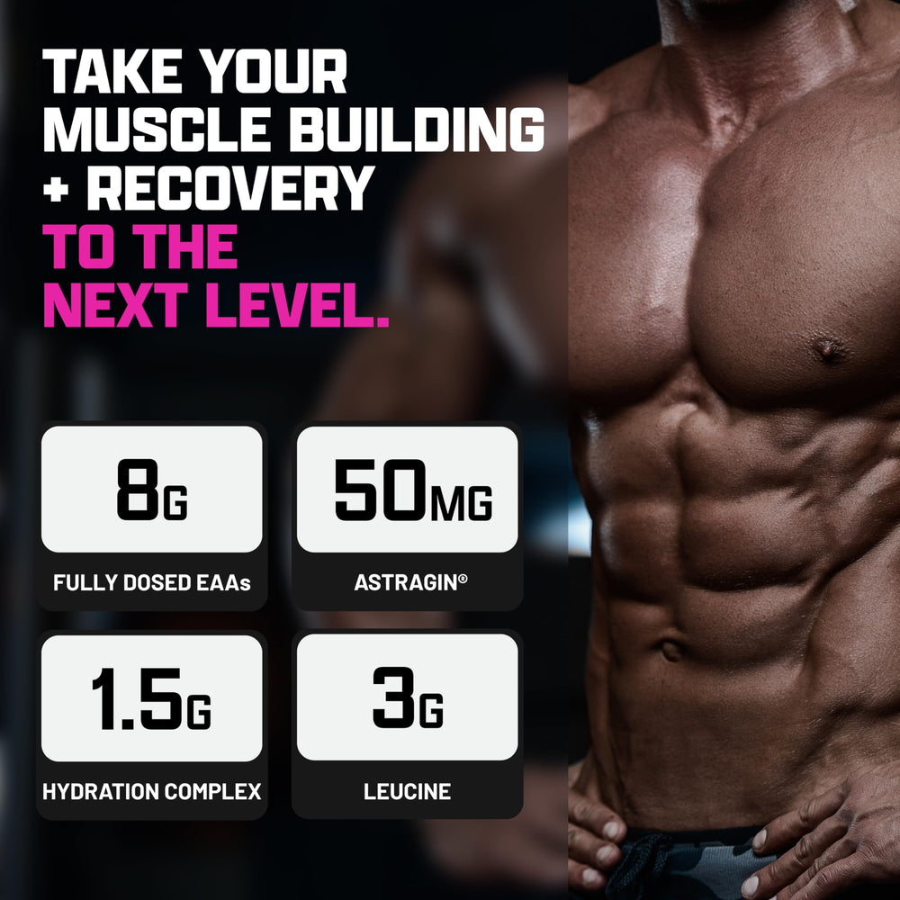 Nutrex Research EAA Hydration BCAA 2:1:1 ratio highlighted for muscle support.